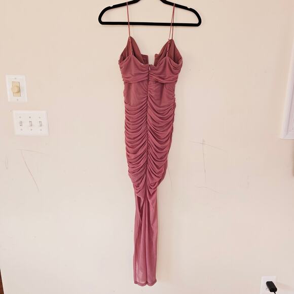 Selfie Leslie Good Vibes V-Bust Sheer Split Midi Dress Rose Blush Women's Size L - Picture 6 of 10